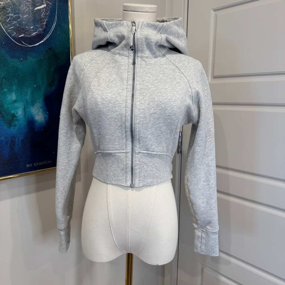 Lululemon Scuba Oversized Full Zip Cropped Hoodie Heathered Gray Size XS EUC